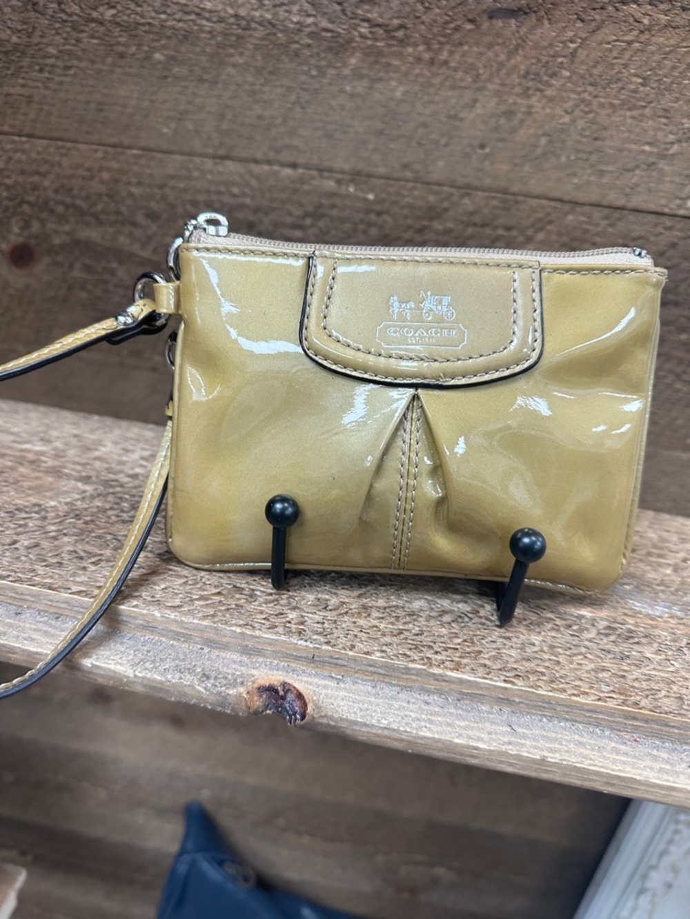 Coach Patent Leather Wristlet in Mustard Tan